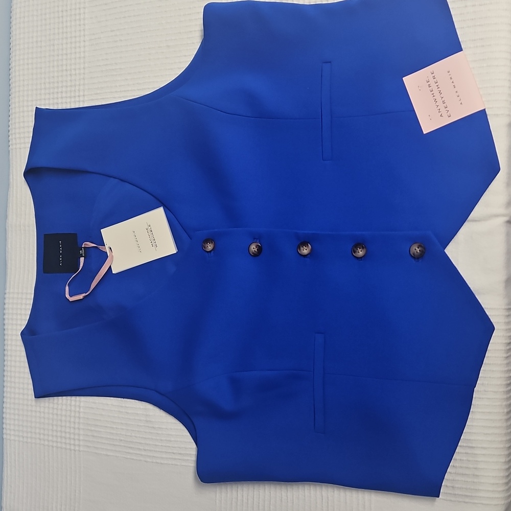 Alex Marie Brooke Button‎ Front Tailored Easy Care Vest: Pool Blue: Size-16